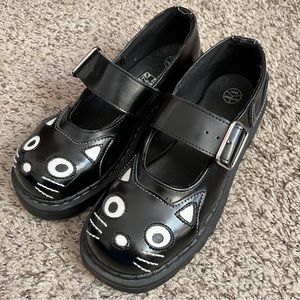 T.U.K. Black & White Kitty Mary Janes Leather Women's Size 8